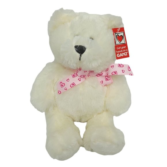 Ganz Cuddles Teddy Bear Plush Pink Heart Bow 12" Stuffed Animal Toy White - Picture 1 of 10